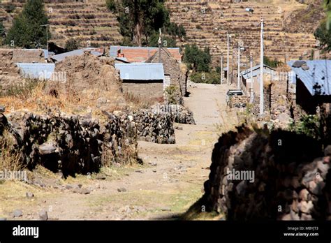 Dirt Road Through A Small Typical Village In The Peruvian Andes Stock