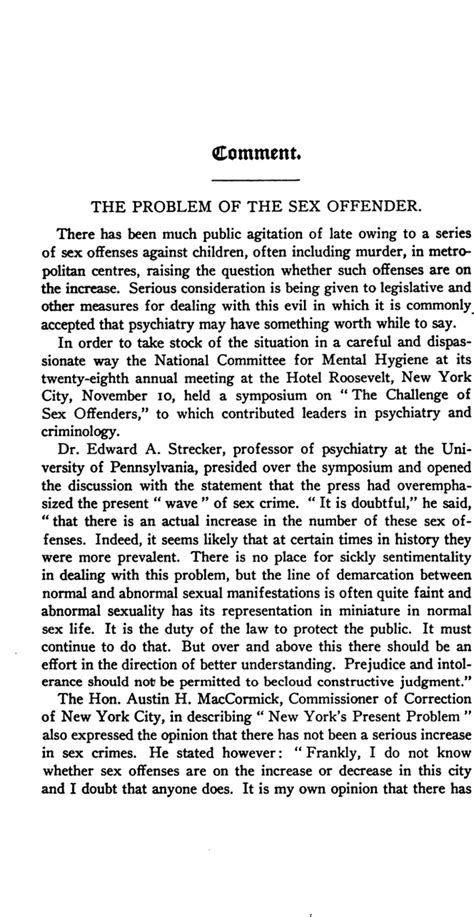 THE PROBLEM OF THE SEX OFFENDER American Journal Of Psychiatry