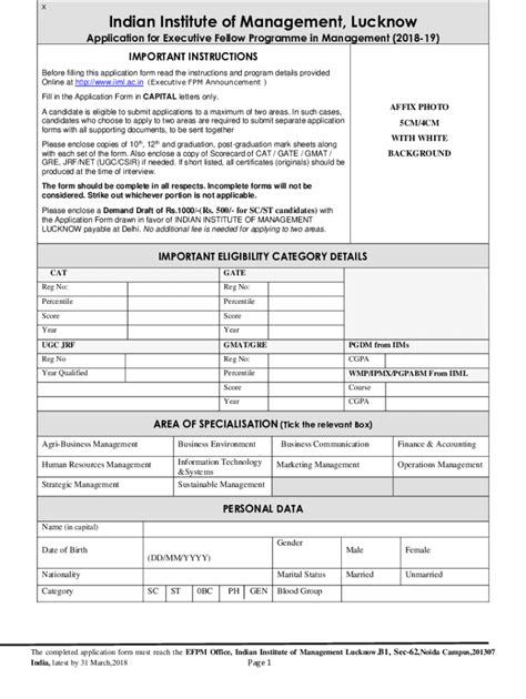 Fillable Online IIM Lucknow GMPE Admission 2021 Application Form