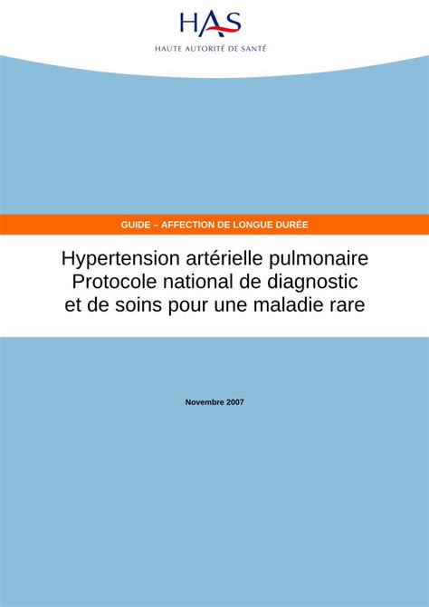 Pdf Hypertension Art Rielle Pulmonaire Protocole National De