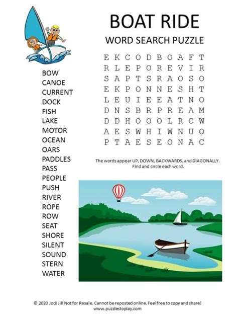 Boat Ride Word Search Puzzle Puzzles To Play