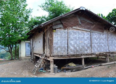 Traditional House In A Hmong Tribe Village Ban Hin Ngon Vientiane