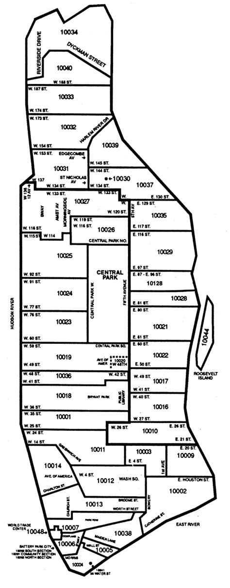 New York Manhattan Zip Code Map