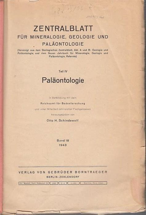 Zentralblatt für Mineralogie Geologie und Paläontologie Band 18 1943