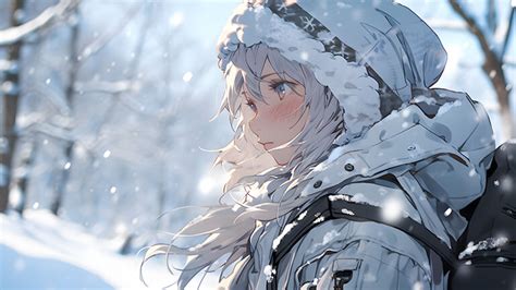 Cute Anime Girl Winter Forest Desktop Wallpaper - Anime Wallpaper