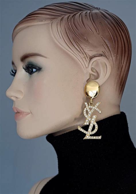 Vintage YVES SAINT LAURENT Ysl Iconic Logo Rhinestone Dangling Earrings at 1stDibs | ysl ...