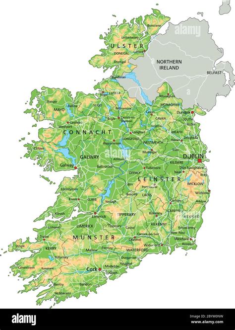 High detailed Ireland physical map with labeling Stock Vector Image ...