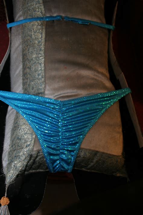 Style Side Turquoise Metallic Competition Bikini With Rhinestone