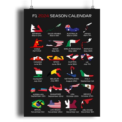 Formula 1 One 2024 Calendar F1 Wall Art Poster Circuits Print