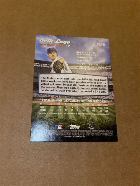 Topps Stadium Club Autographs Sca Sl Seth Lugo Au Rc For