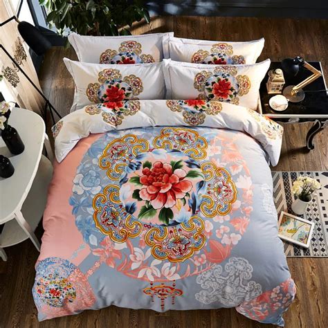 Luxury Cotton Chinese Style Flowers Peony Bedding Set Duvet Cover Set