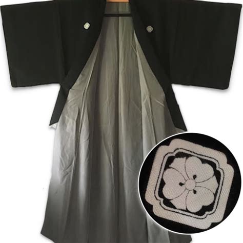 Antique Kimono Traditionnel Japonais Soie Noire Kamon KenKatabami Homme