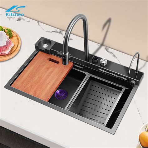 High Quality Black Nano Stainless Steel Kitchen Sinks Handmade Smart