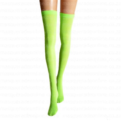 Neon Green Thigh High Stockings Masquerade Costume Hire