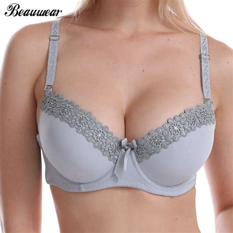 Beauwear Thick Padded Push Up Bras For Women A B C Cup Deep V Plus Size