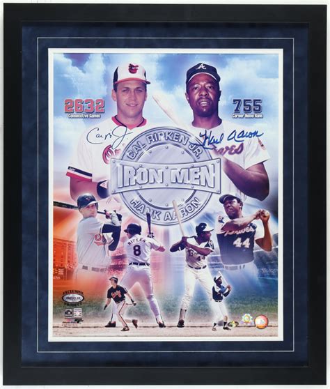 Hank Aaron Cal Ripken Jr Signed Iron Men Custom Framed Photo