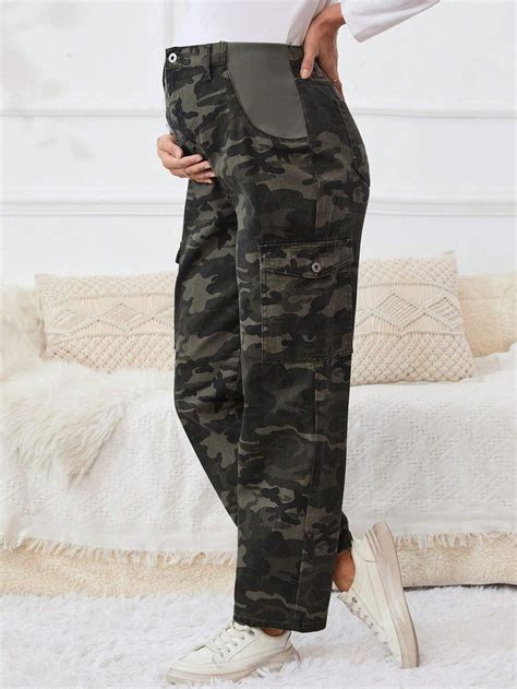 Shein Maternity Camo Print Flap Pocket Side Cargo Jeans Shein Usa Roupas De Gravidez Roupas