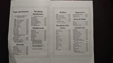 Menu at Waffle Hut restaurant, Paducah, Cairo Rd