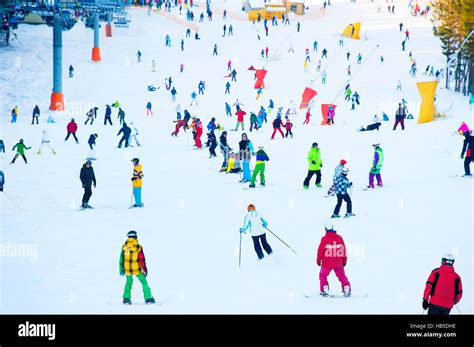 Lots Of People On A Mountain Slope At Ski Resort In Bukovel Ukraine