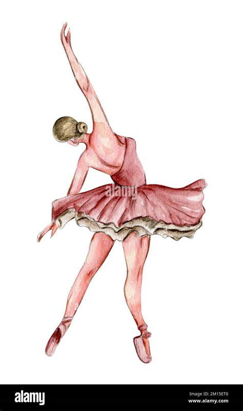 Watercolor Dancing Ballerina In Pink Dress Isolated Dancing Ballerina