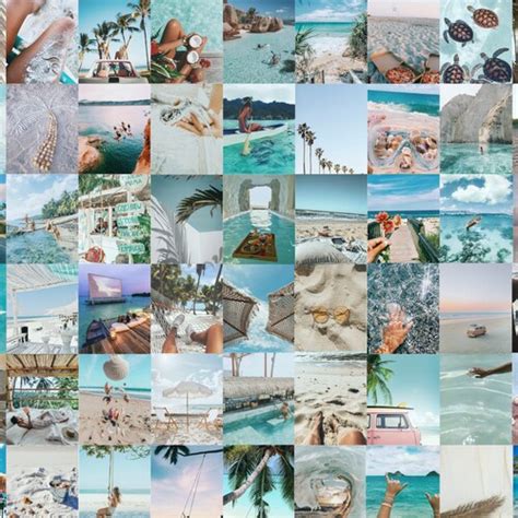 Wall Collage Kit Beach Blue Aesthetic Digital Download 50 Etsy