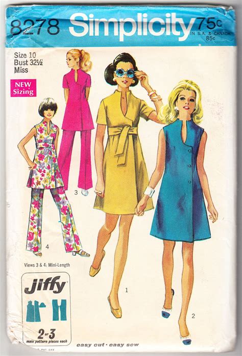 Vintage 1969 Simplicity 8278 Sewing Pattern Misses Dress Or Tunic And