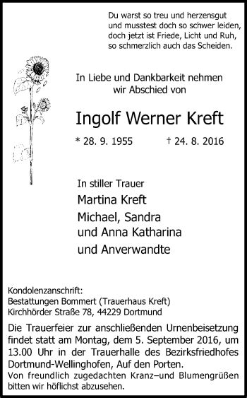 Traueranzeigen Von Ingolf Werner Kreft Sich Erinnern De