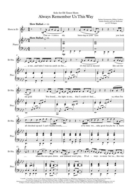 Always Remember Us This Way Arr Kevin P Holdgate By Lady Gaga Sheet Music For Instrumental