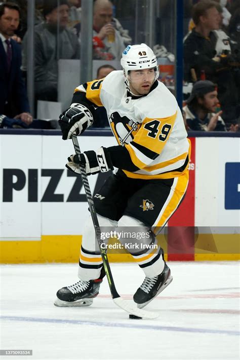 Dominik Simon Of The Pittsburgh Penguins Controls The Puck During The