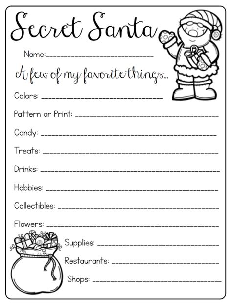 Secret Santa Wish List Free Printable Forms