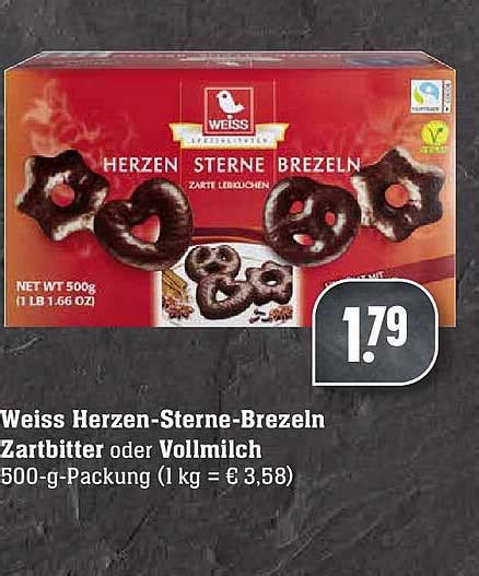 Weiss Herzen Sterne Brezeln Zartbitter Oder Vollmilch Angebot Bei E Center