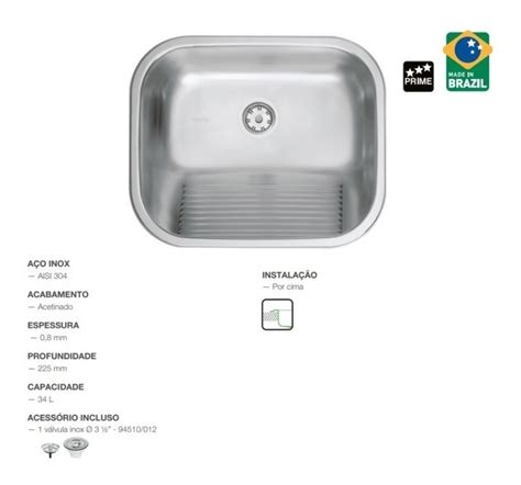 Tanque Encaixe L Em A O Inox Acetinado Tramontina X Cm