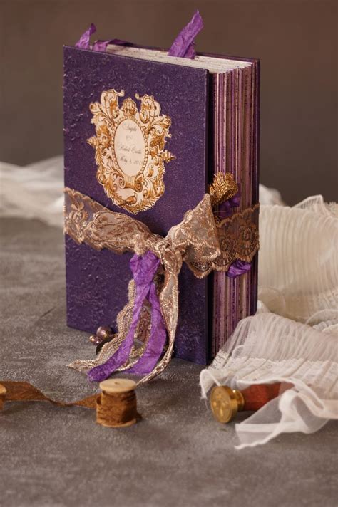 Gothic Wedding Guest Book Purple And Gold Vintage Photo Album