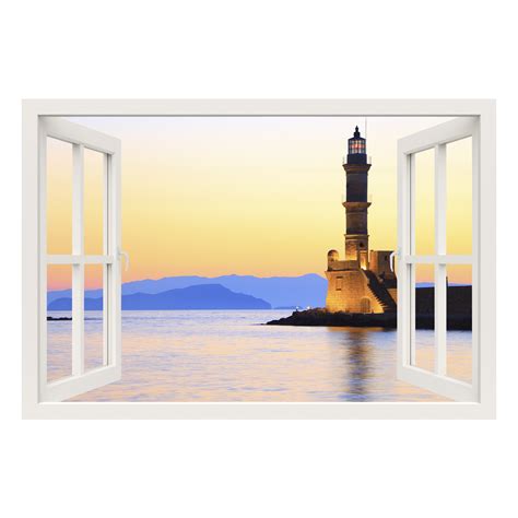 Sticker Muraux Trompe L Oeil Sticker Mural Phare Et Le Coucher Du