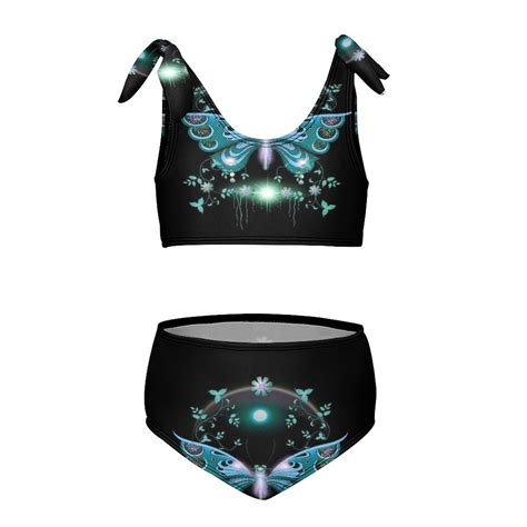 Blue Butterfly Checkerboard Girl S Piece Bikini Set Beach Sport Swimsuit Swimwear Y Cm