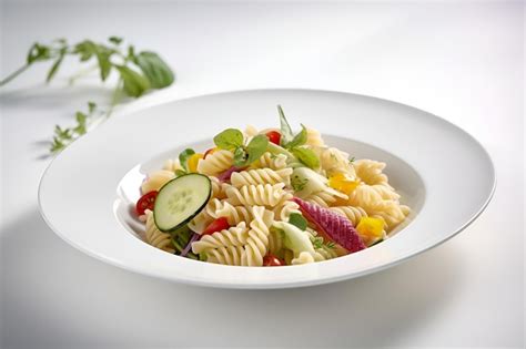 Premium Ai Image Fusilli Pasta With Vegetables On White Plate