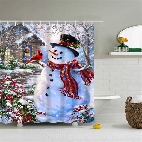 Snowman Shower Curtain Eco friendly Peva Waterproof Bathroom Bath Shower Funny Shower Curtain ...