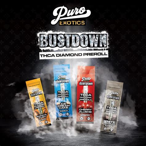 Puro Exotics Bustdown THCA Diamond Pre Rolls 1gm 2ct 10pk Down Town