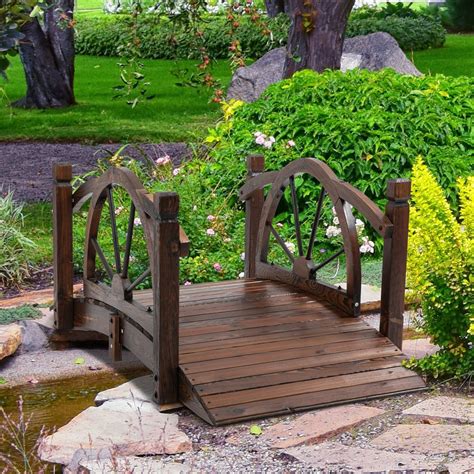 Outsunny Wooden Garden Bridge Decorative Arc Footbridge With Safety