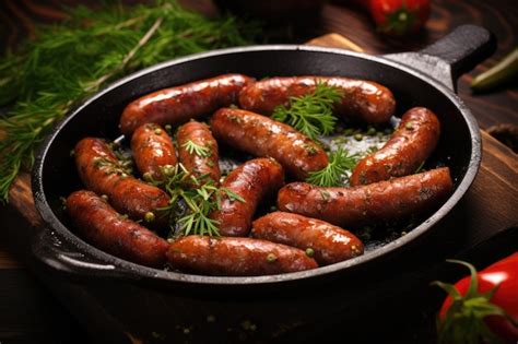 Premium AI Image | Fried sausages with spices and herbs Focused on ...