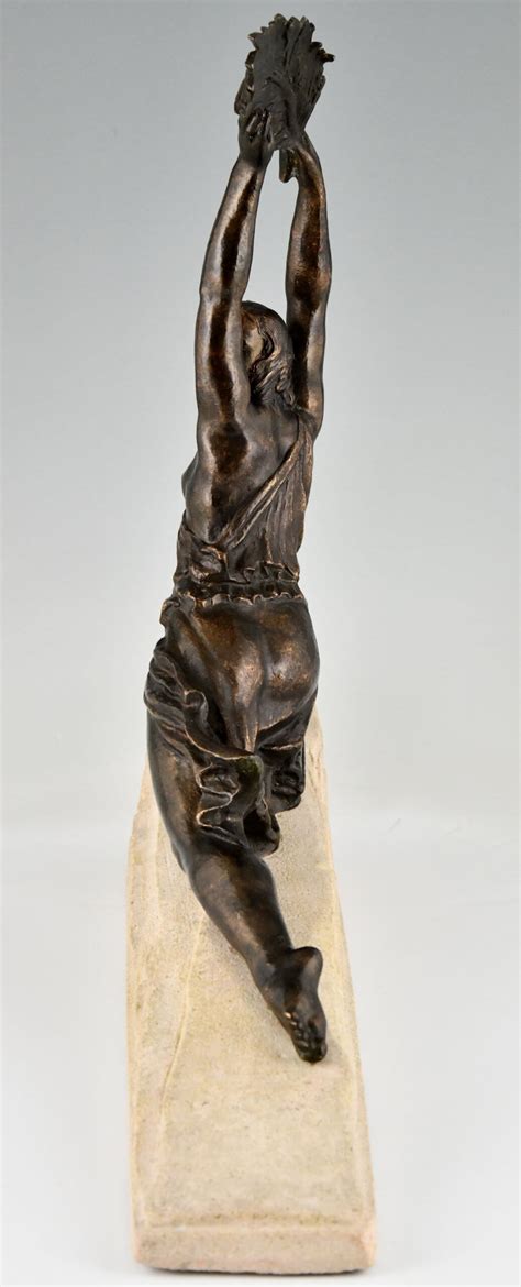 Art Deco Bronze Sculpture Female Athlete With Palm Leaf Deconamic