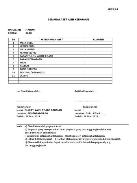 Borang Aset Pdf