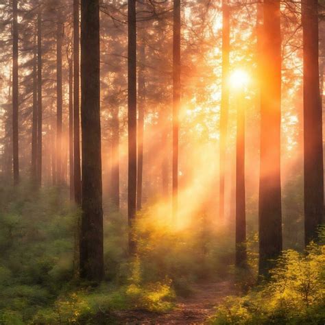 Sunrise In The Forest Sunrise In Forest With Tree Beautiful Nature