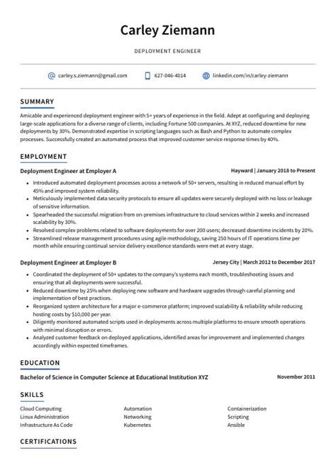 Deployment Engineer Resume Cv Example And Writing Guide