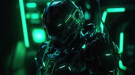 Futuristic Metal Armor With Green Lights On It Background D