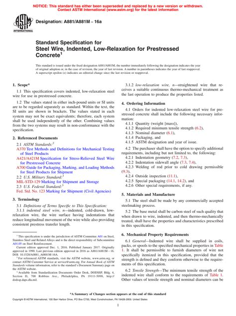 Astm A A M A Standard Specification For Steel Wire Indented