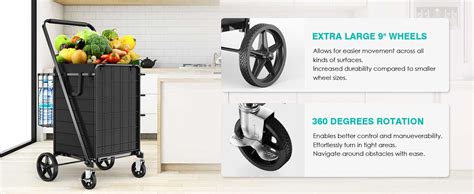 Xing Lang Folding Shopping Cart With 360° Rolling Swivel Wheels