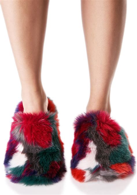 Multicolor Fuzzy Slippers | Dolls Kill