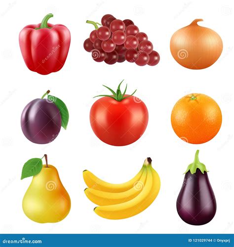 Im Genes Realistas Del Vector De Frutas Y Verduras Frescas Ilustraci N