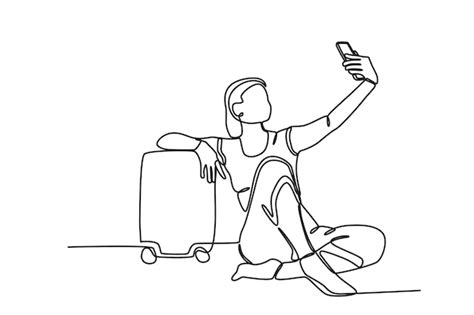 Premium Vector A Woman Taking A Selfie While On Vacation Staycation